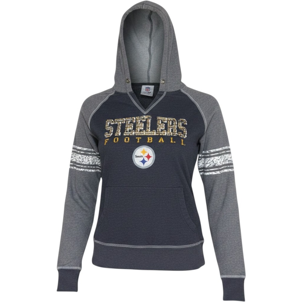 NFL Team Apparel Pittsburgh Steelers Hoodie Womens Medium Gray Cotton Pullover
